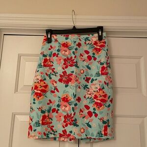 J. Crew Floral Pencil Skirt - Red and Blue